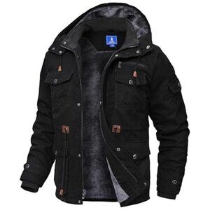 Fleece Lined Cargo Jacket for Men Winter Outdoor